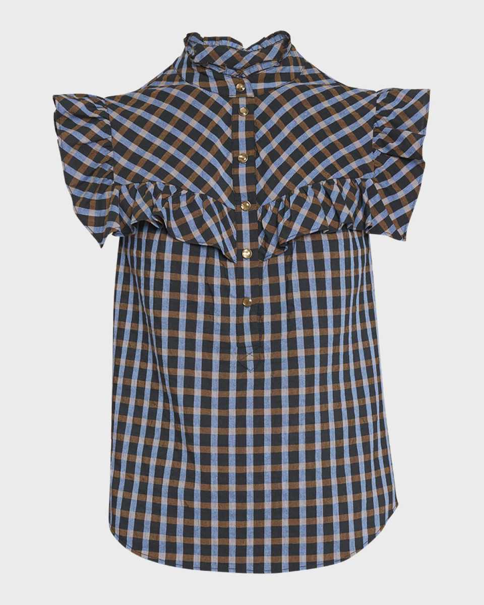 Kyle Plaid Ruffle Snap-Front Top